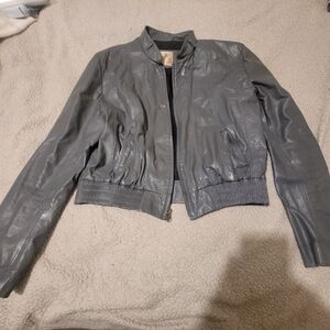 Elegant Women's Gray Leather Jacket